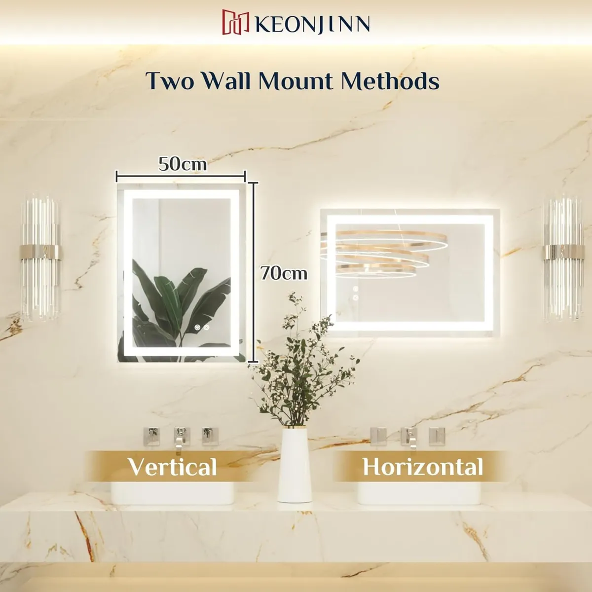 50x70cm Bathroom Mirror with Led Lights Antifog - Image 2