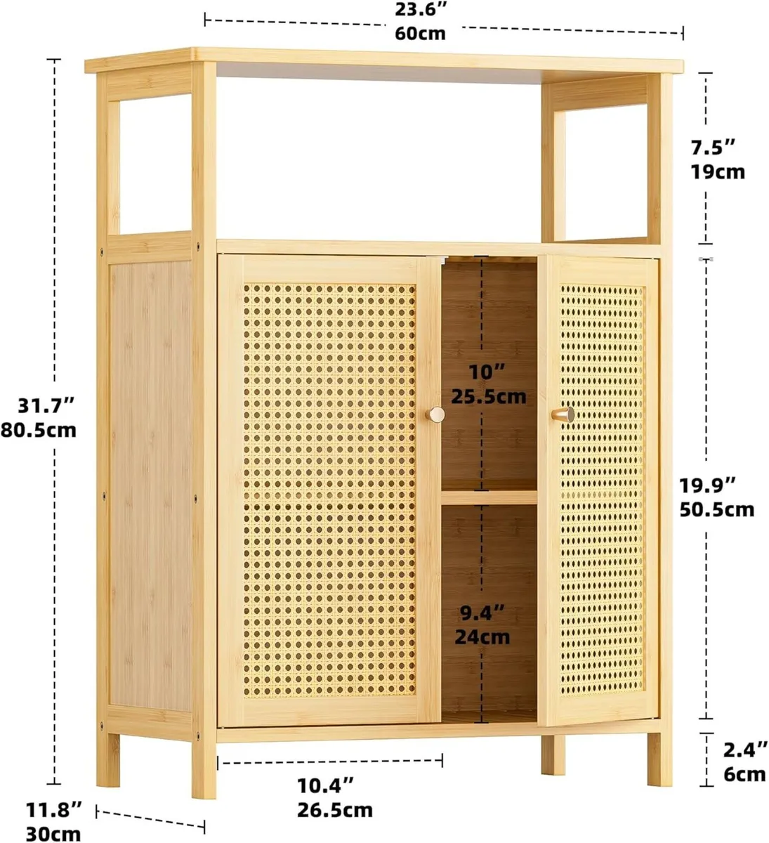 Rattan Bathroom Storage Cabinet Bamboo Floor - Image 3