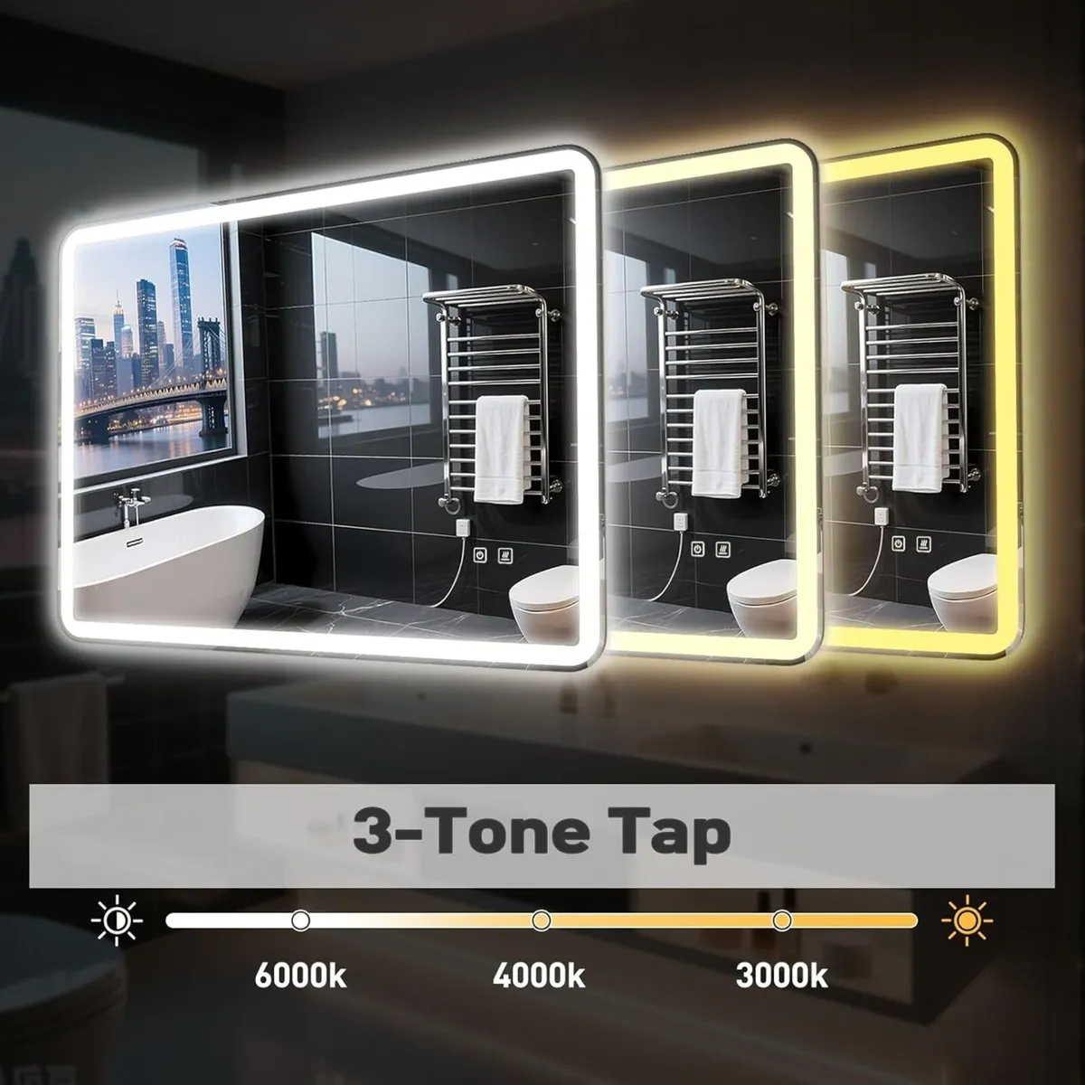 Smart LED Bathroom Mirror - 3-Color Dimmable Fast - Image 3