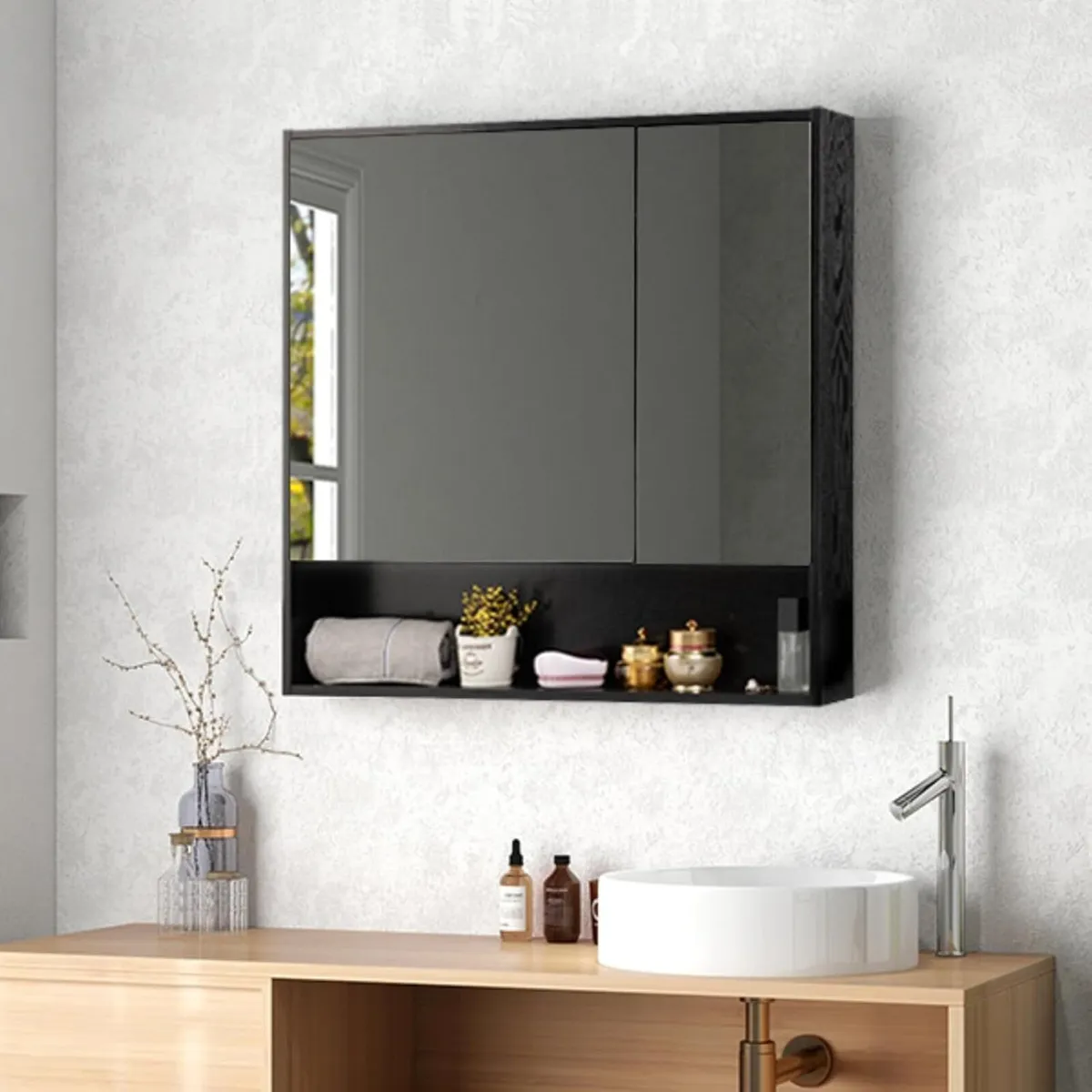 Bathroom Mirror Cabinets with Shelf 78cm Wide - Image 2