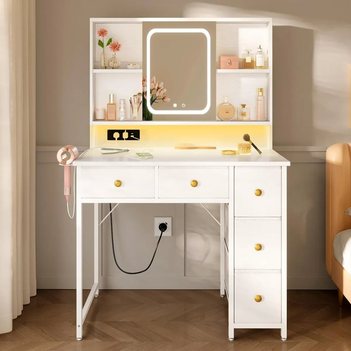 Dressing Table with Adjustable LED Mirror - Image 1