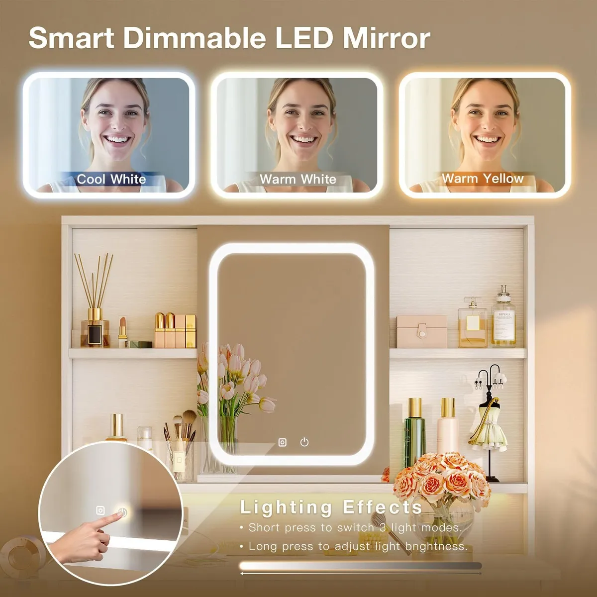 Dressing Table with Adjustable LED Mirror - Image 3