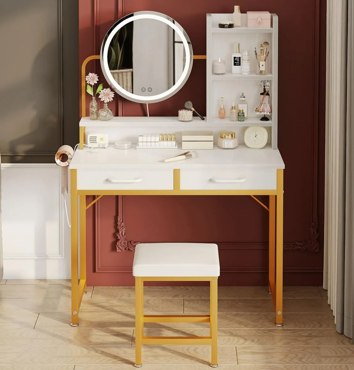 Dressing Table Set White Gold Mirror - Image 1