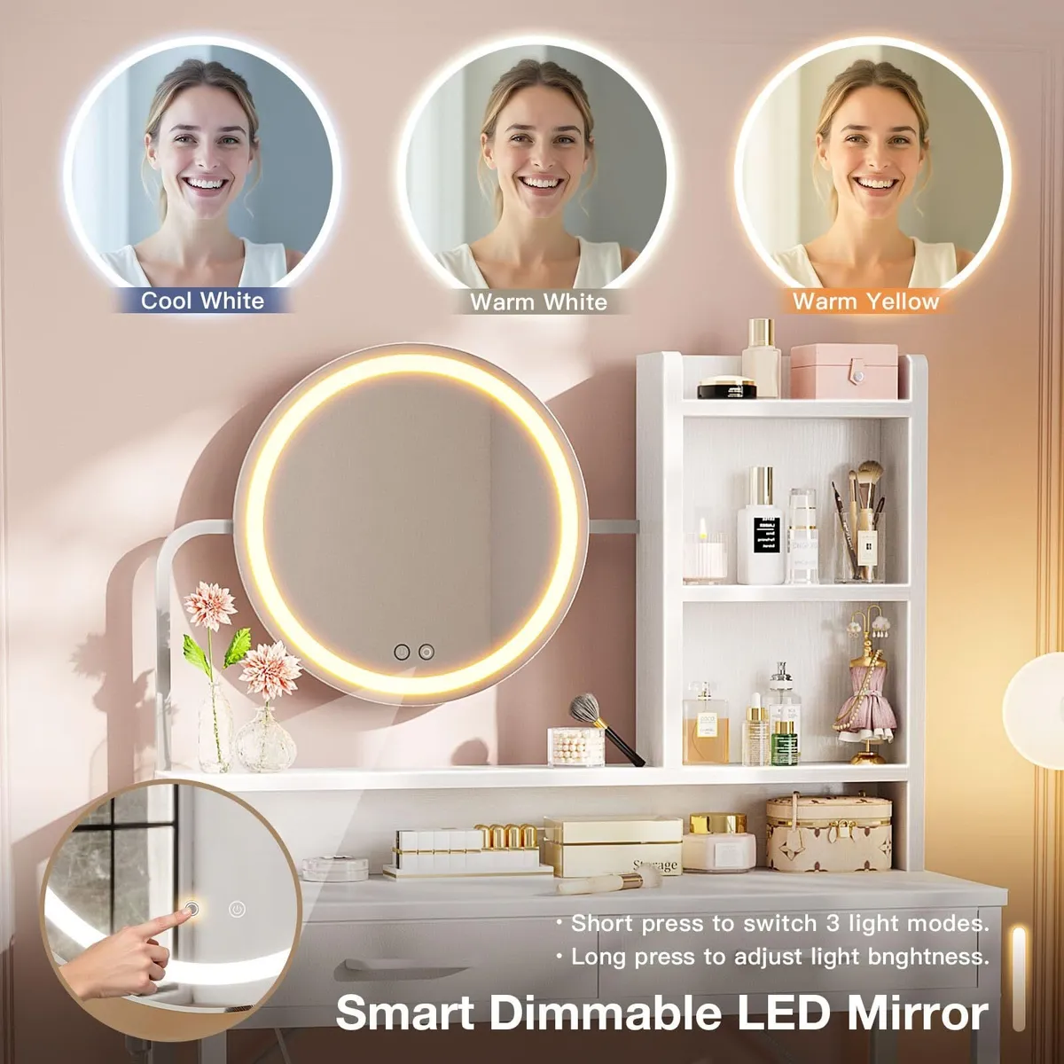 Dressing Table Set White Gold Mirror - Image 3