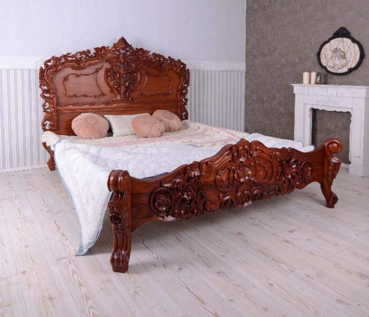 French Double Bed Solid mahogany with exquisite, h - Image 2