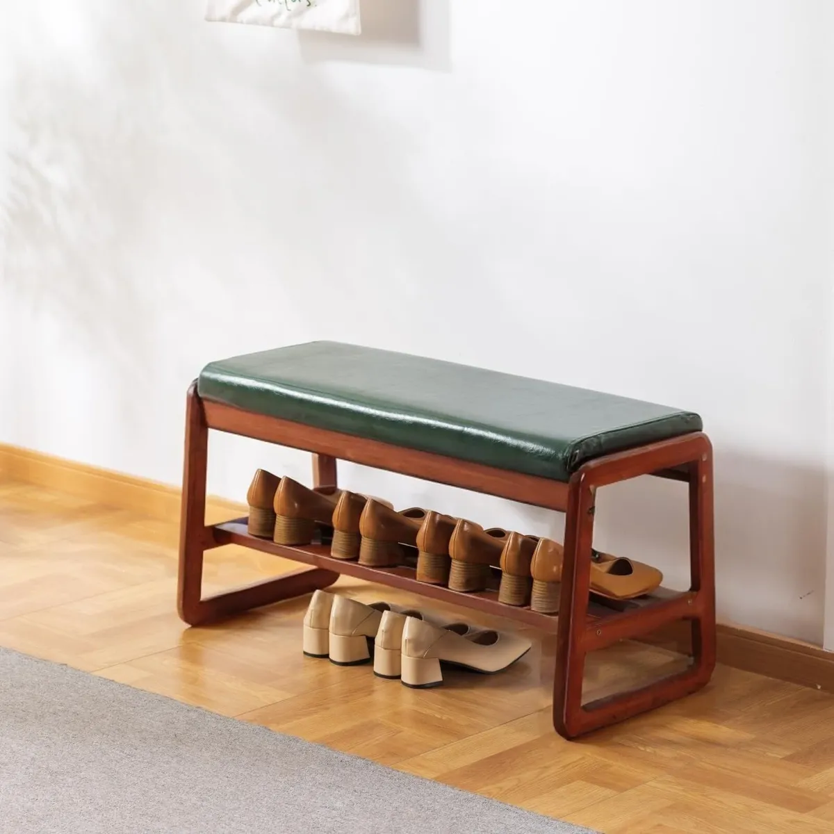Solid Wood Shoe Bench 2-Tier Wooden Storage - Image 1