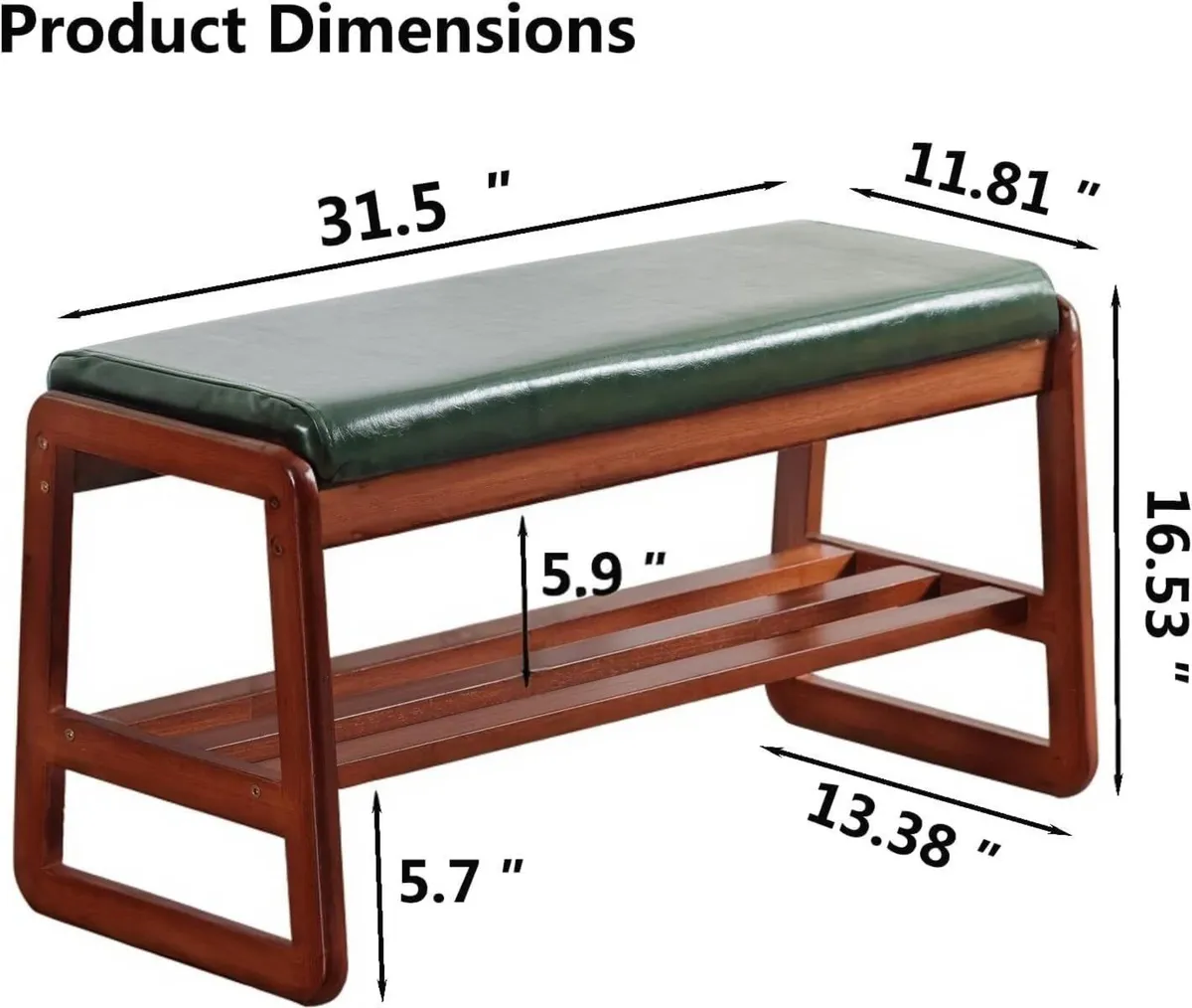 Solid Wood Shoe Bench 2-Tier Wooden Storage - Image 2