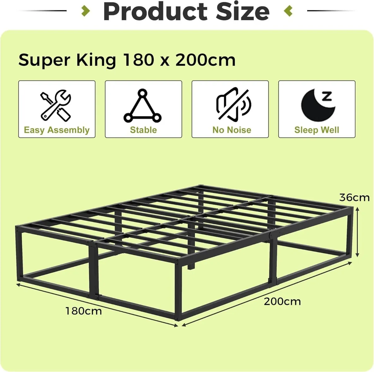 Super King Bed Frame 36cm High with Steel Slats - Image 2