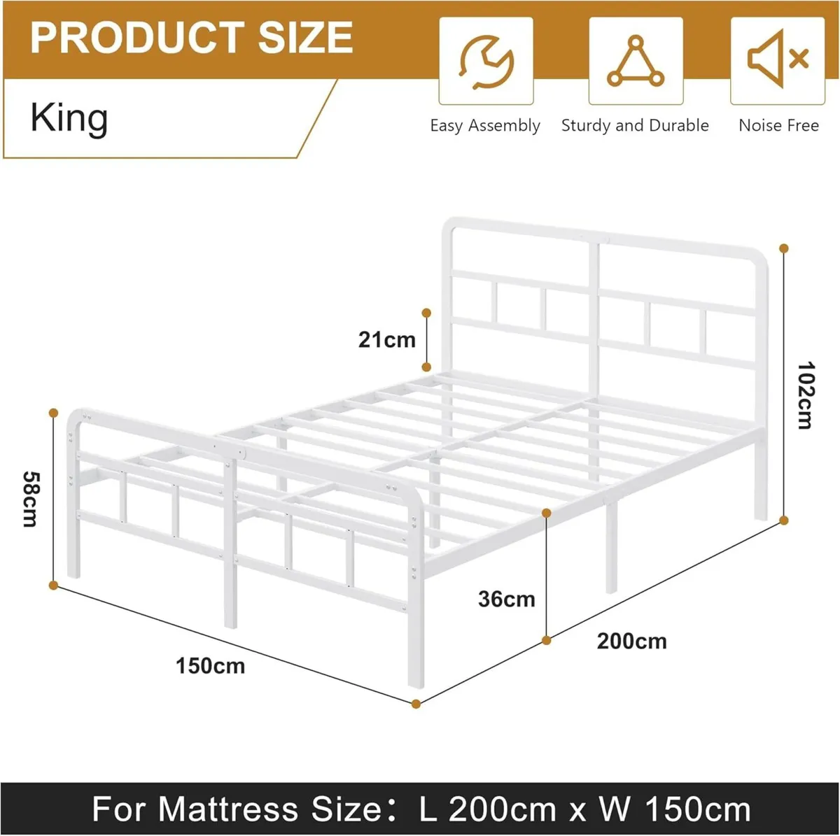 5ft King Size Bed Frame with Curved Headboard and - Image 2
