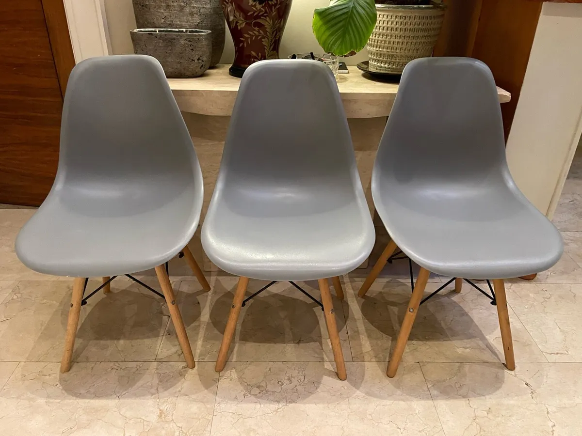As New - 3 x Sturdy Grey Kitchen Dining Chairs - Image 1