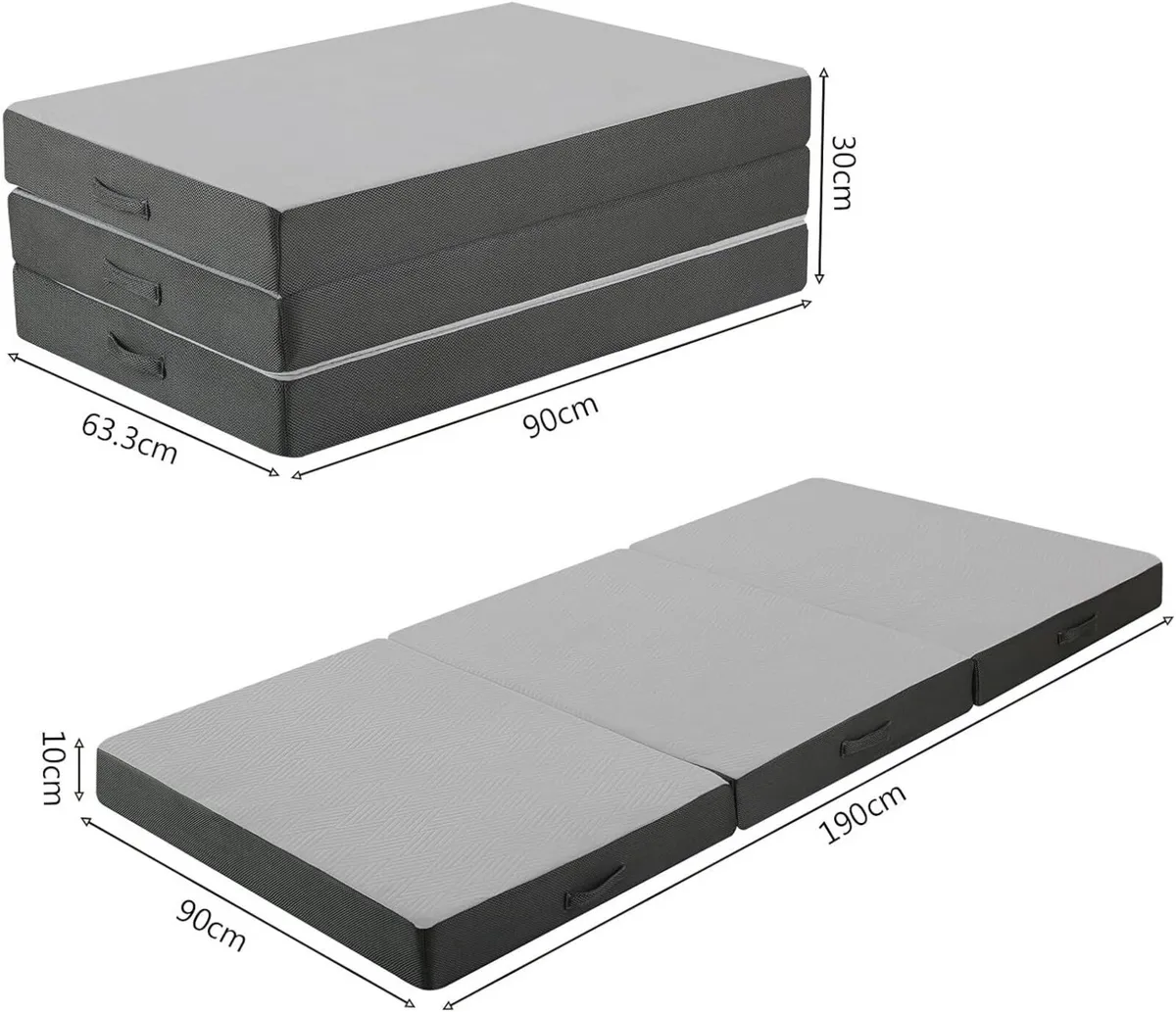 Tri Fold Mattress 190x90cm Single 10cm Thick Foam - Image 3
