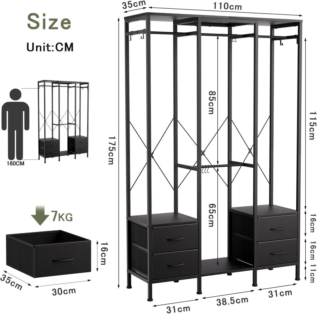 Clothing Rack Black Clothes Rail with Fabric - Image 3