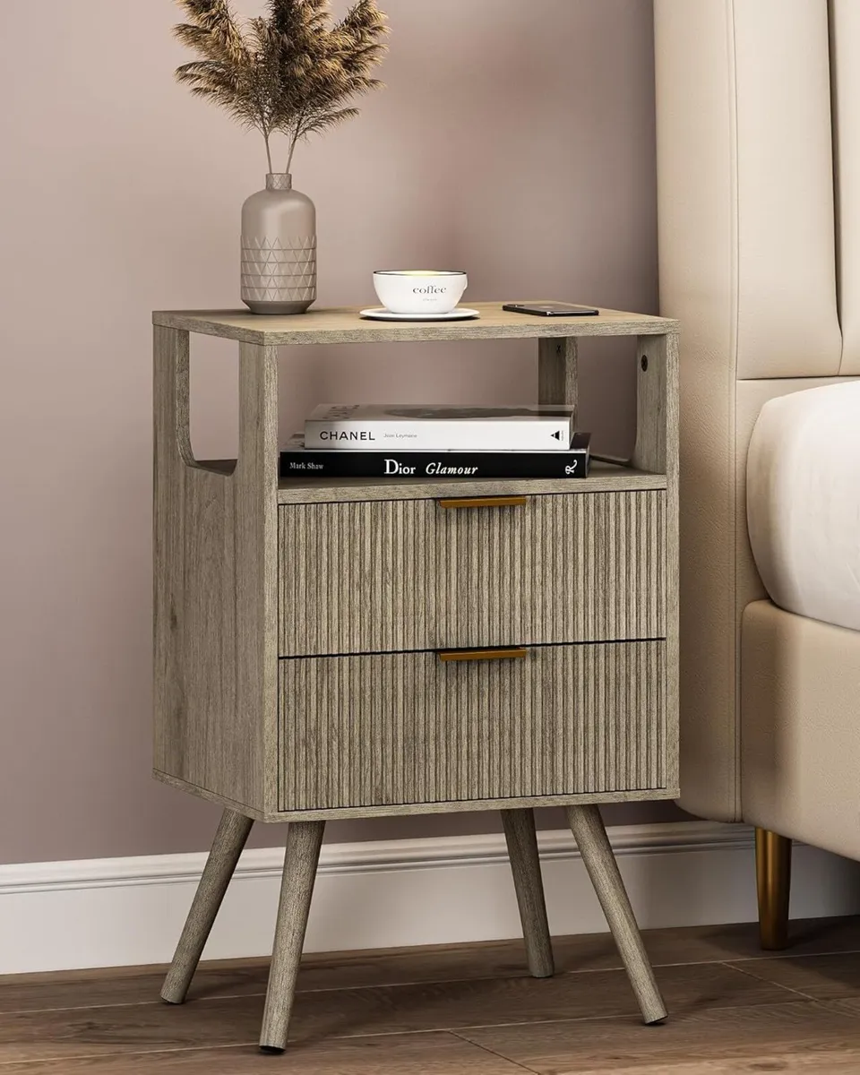 Wooden Bedside Table Nightstand with 2 Storage - Image 1