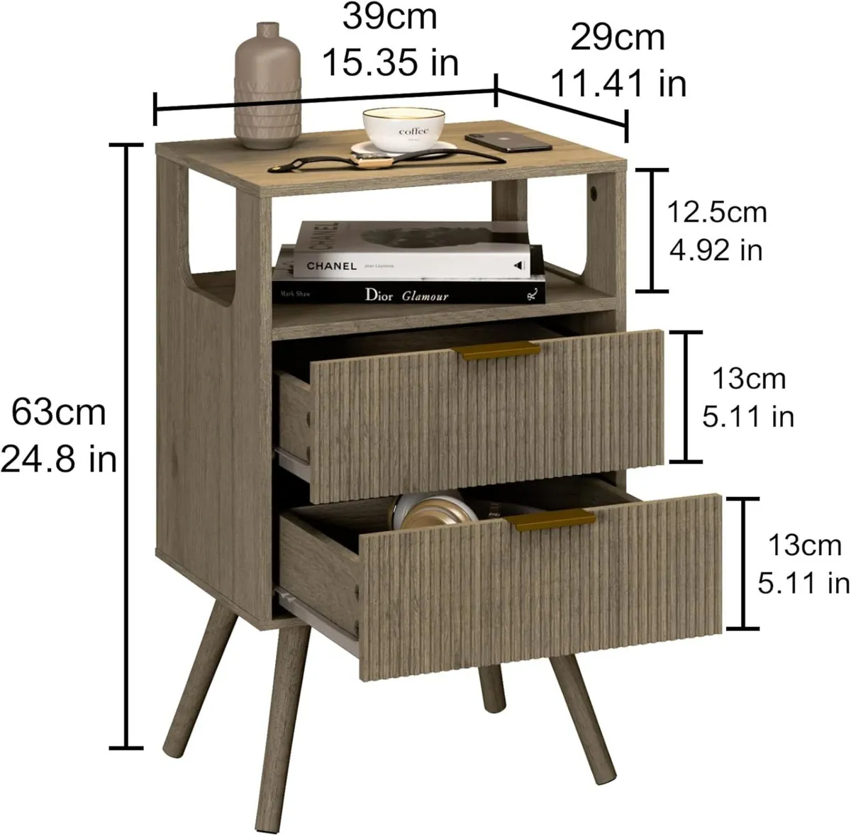 Wooden Bedside Table Nightstand with 2 Storage - Image 2