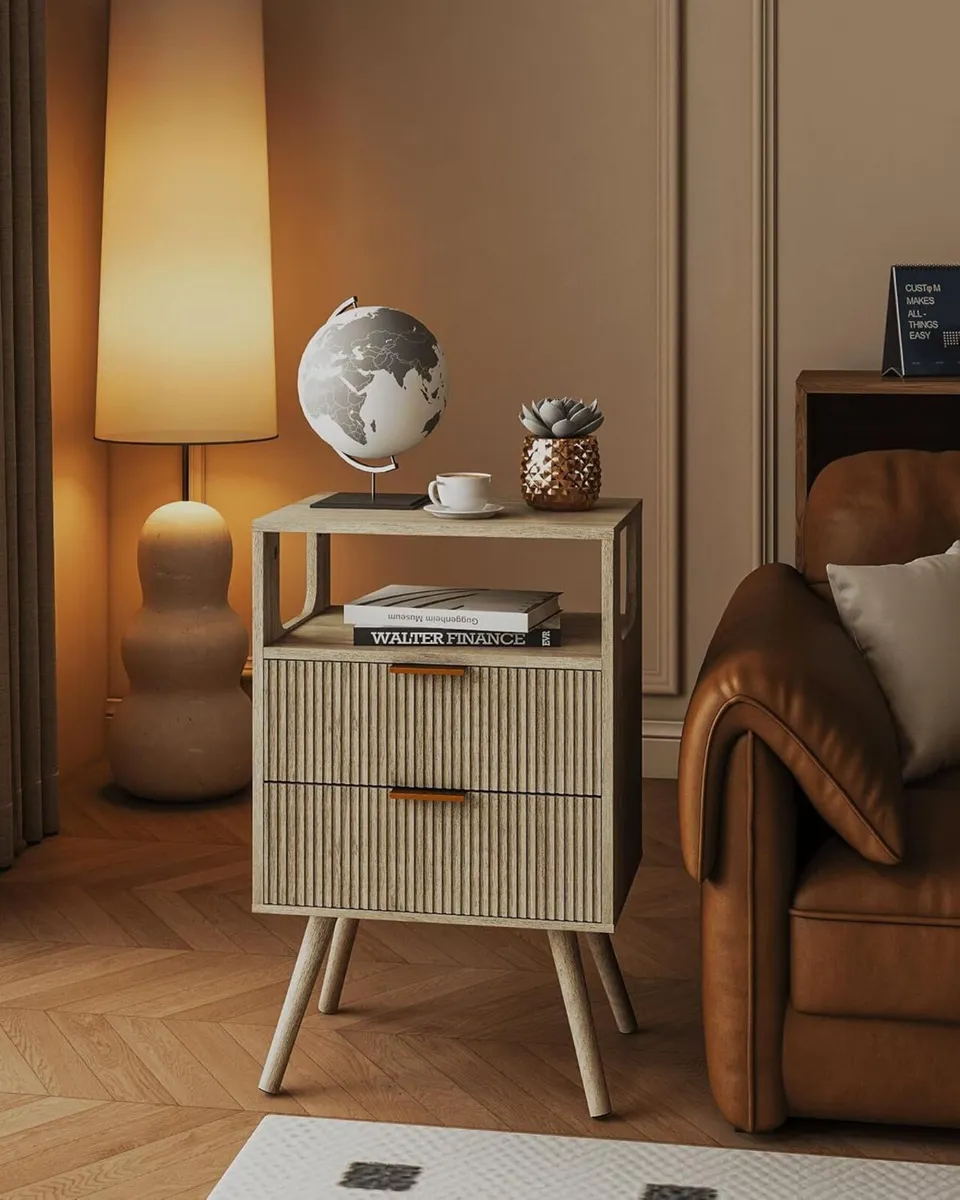 Wooden Bedside Table Nightstand with 2 Storage - Image 4