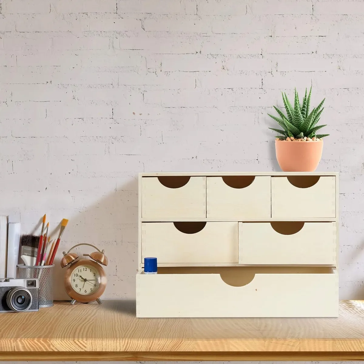 Chest of Drawers Wooden 6 Compartments Self - Image 2