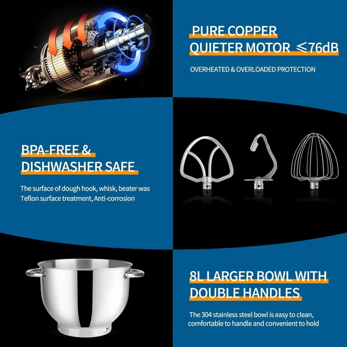 Stand Mixer 1500W 8L Cake Electric Kitchen Food - Image 4