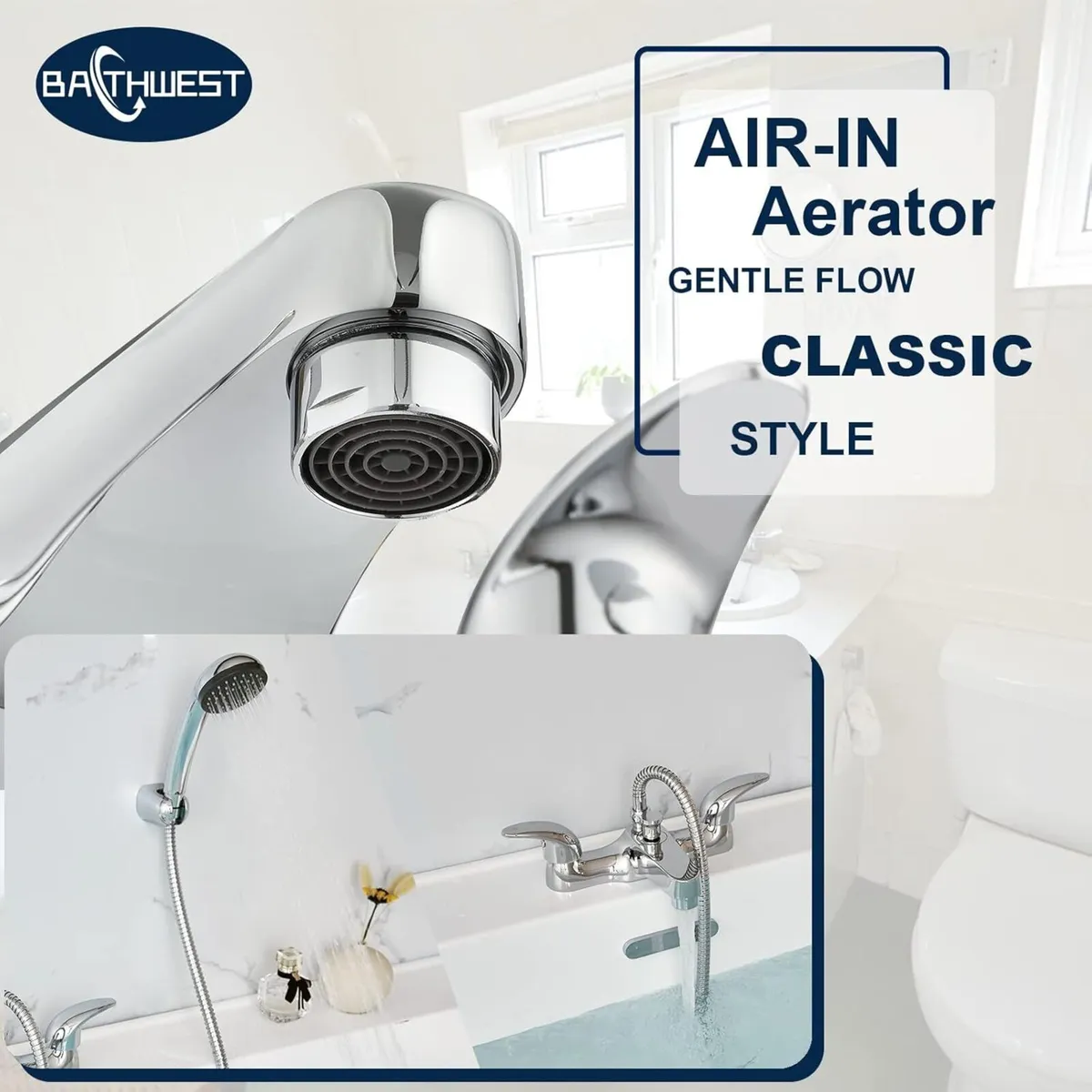 Bathroom Taps with Shower Attachment Bath Brass - Image 2