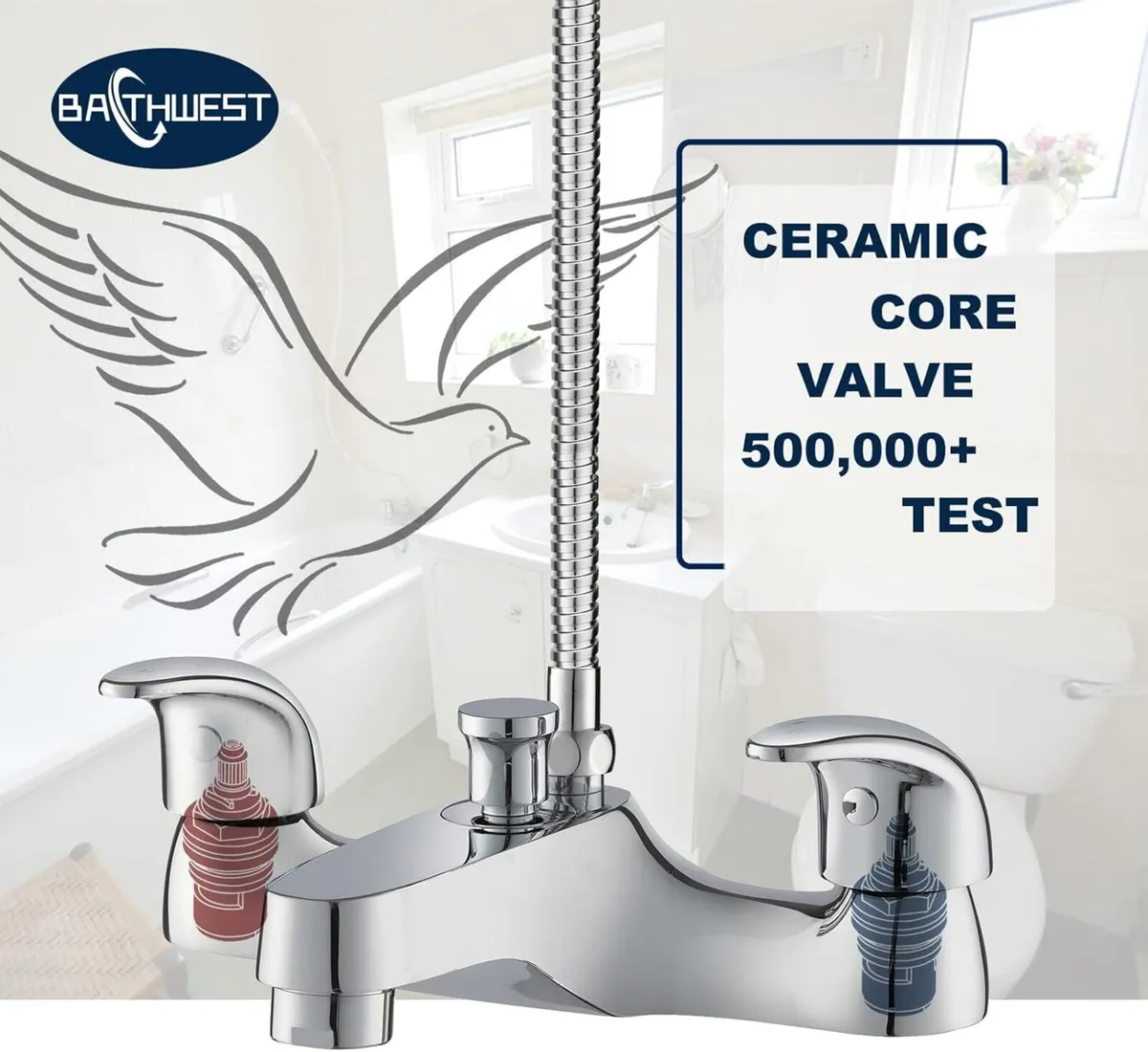 Bathroom Taps with Shower Attachment Bath Brass - Image 3