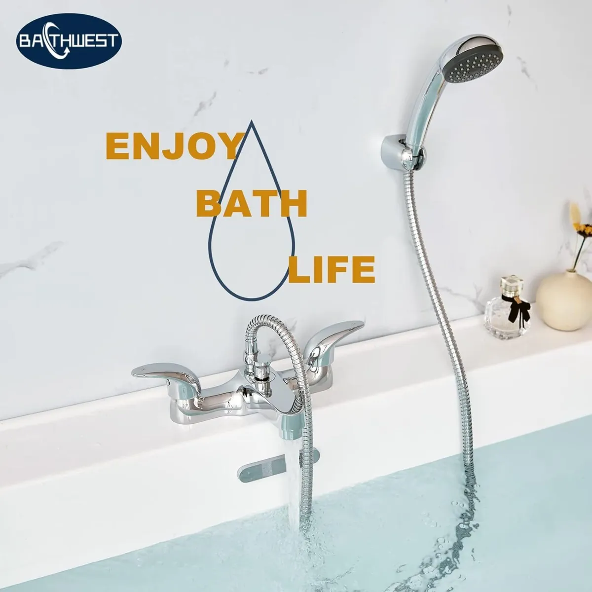 Bathroom Taps with Shower Attachment Bath Brass - Image 4