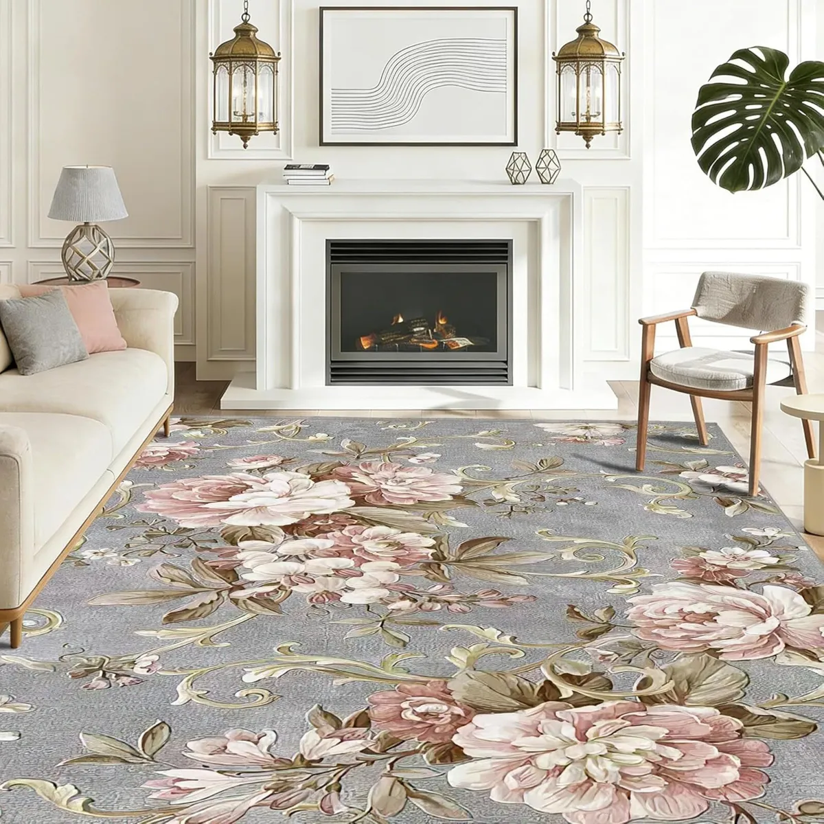 Grey Rug Living Room 140x210cm Washable Short - Image 1