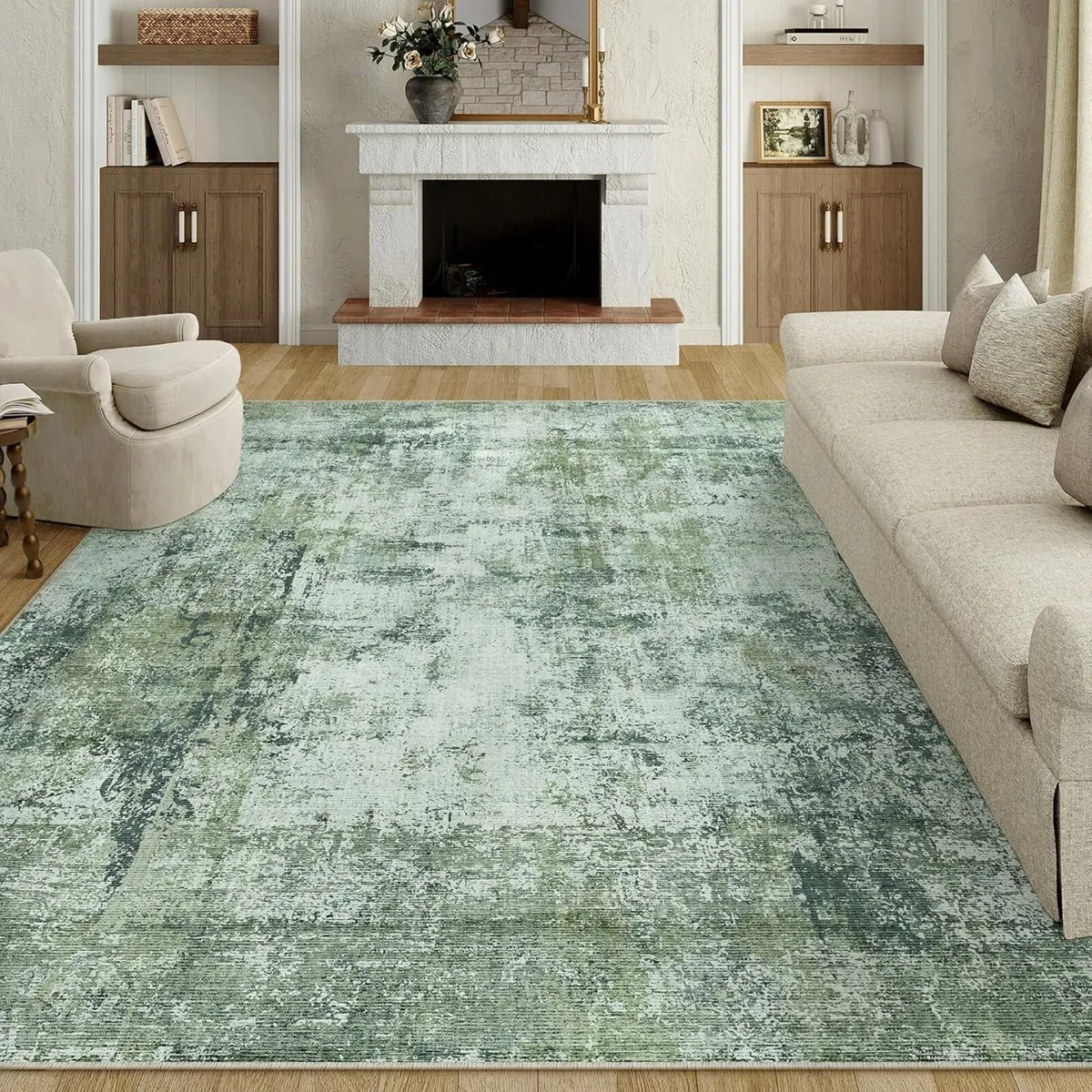 Washable Rugs Living Room Rug 240x300cm Green Non - Image 1