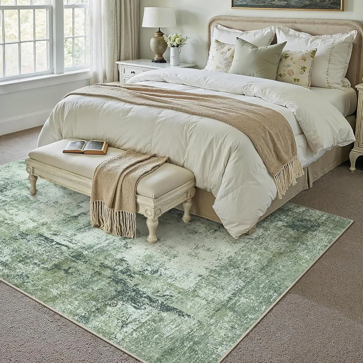 Washable Rugs Living Room Rug 240x300cm Green Non - Image 3