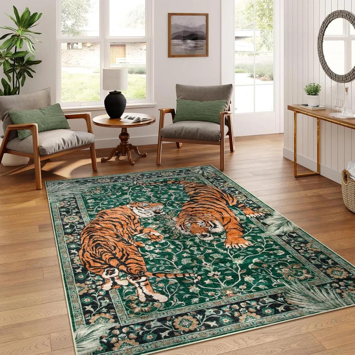 Tiger 5x7 Area Rug Boho Washable Living Room Non - Image 1