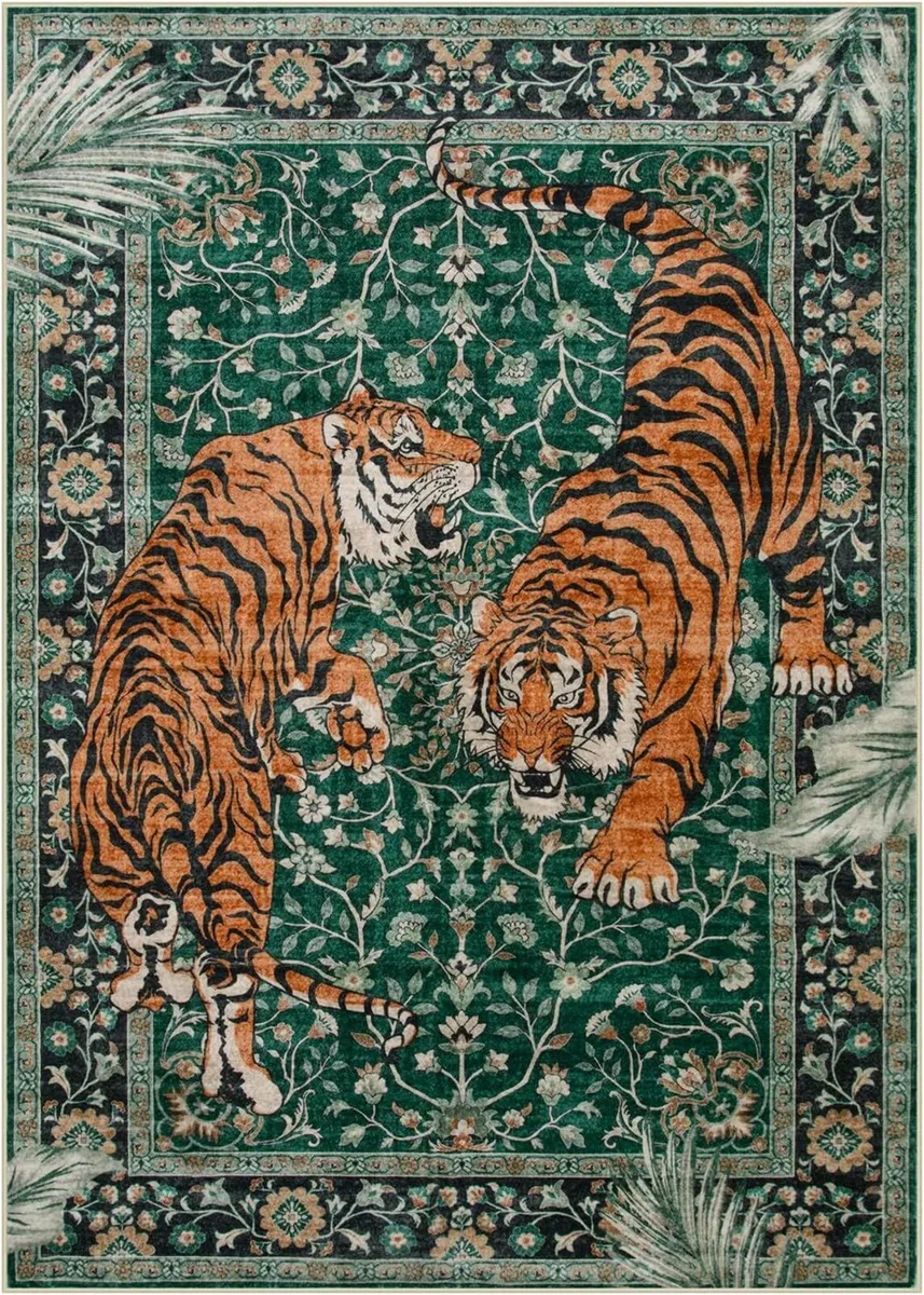 Tiger 5x7 Area Rug Boho Washable Living Room Non - Image 2