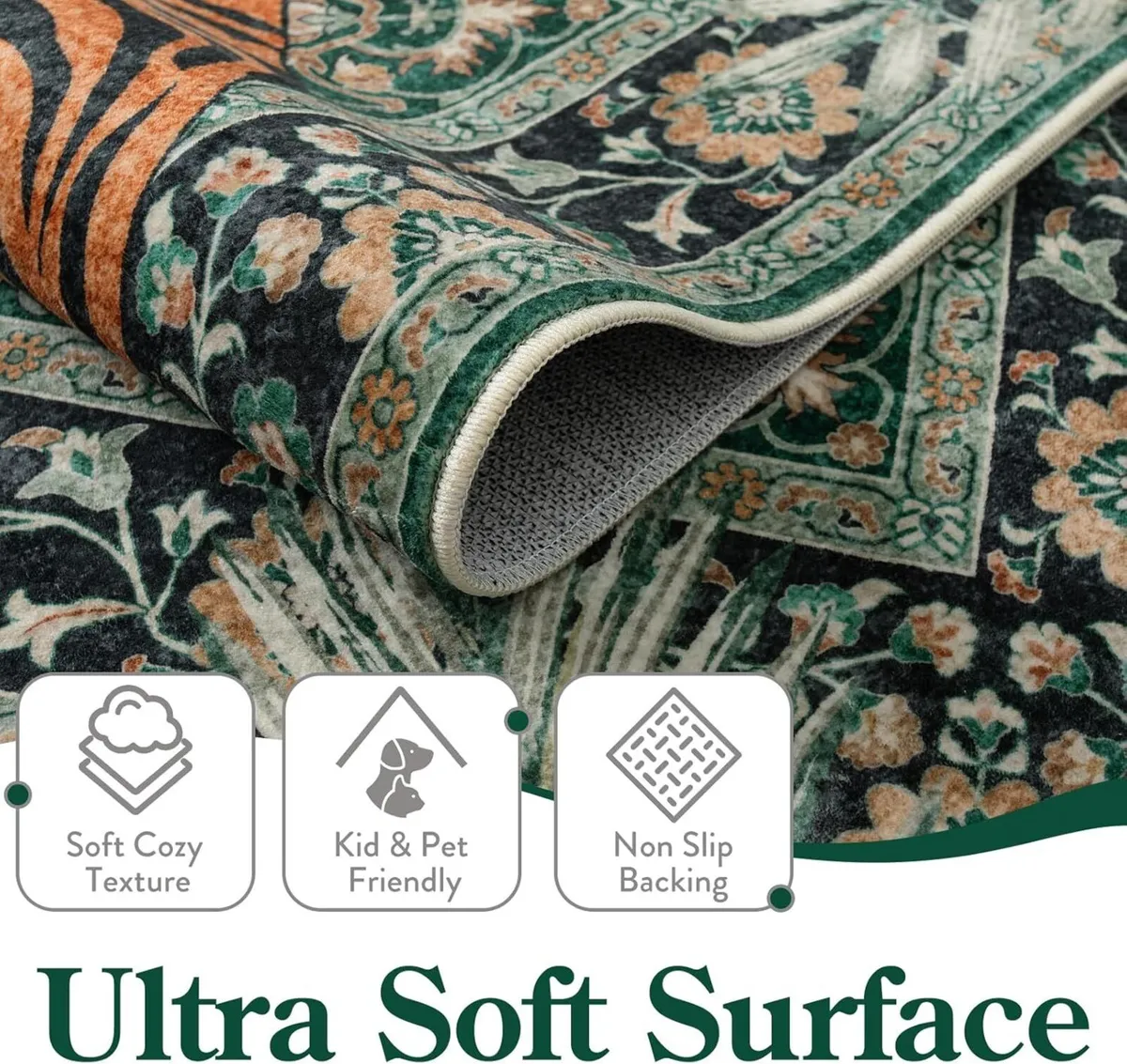 Tiger 5x7 Area Rug Boho Washable Living Room Non - Image 3