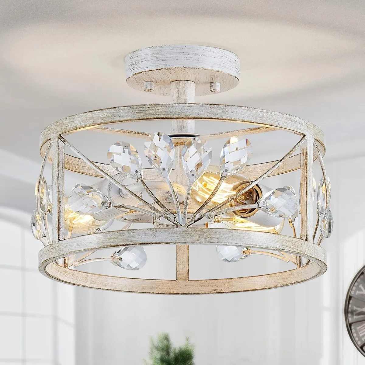 Crystal Leaf Chandelier 3-Light Vintage Farmhouse - Image 1