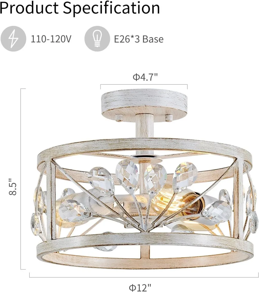Crystal Leaf Chandelier 3-Light Vintage Farmhouse - Image 2