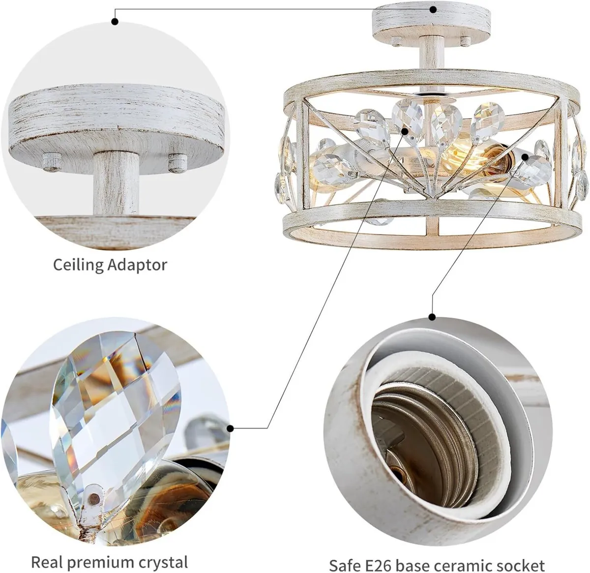 Crystal Leaf Chandelier 3-Light Vintage Farmhouse - Image 3