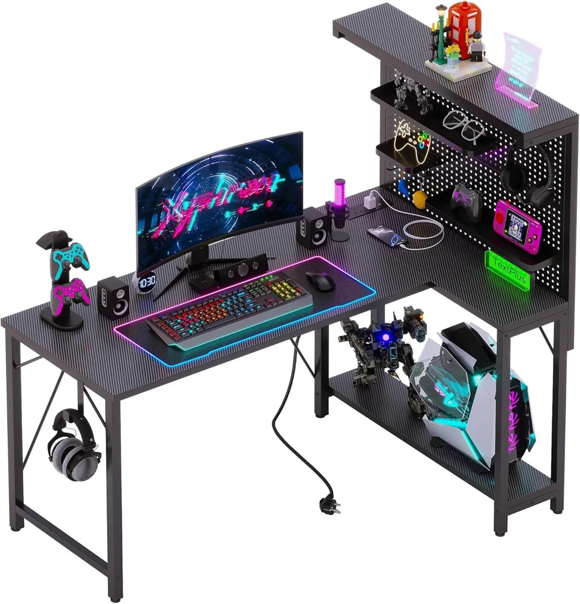 120x80cm L Shaped Gaming Desk with Pegboard Hutch - Image 1