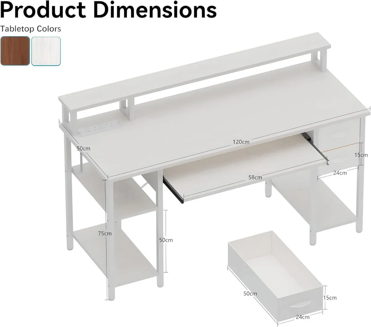Computer Desk with Drawers 120x50cm Office - Image 4