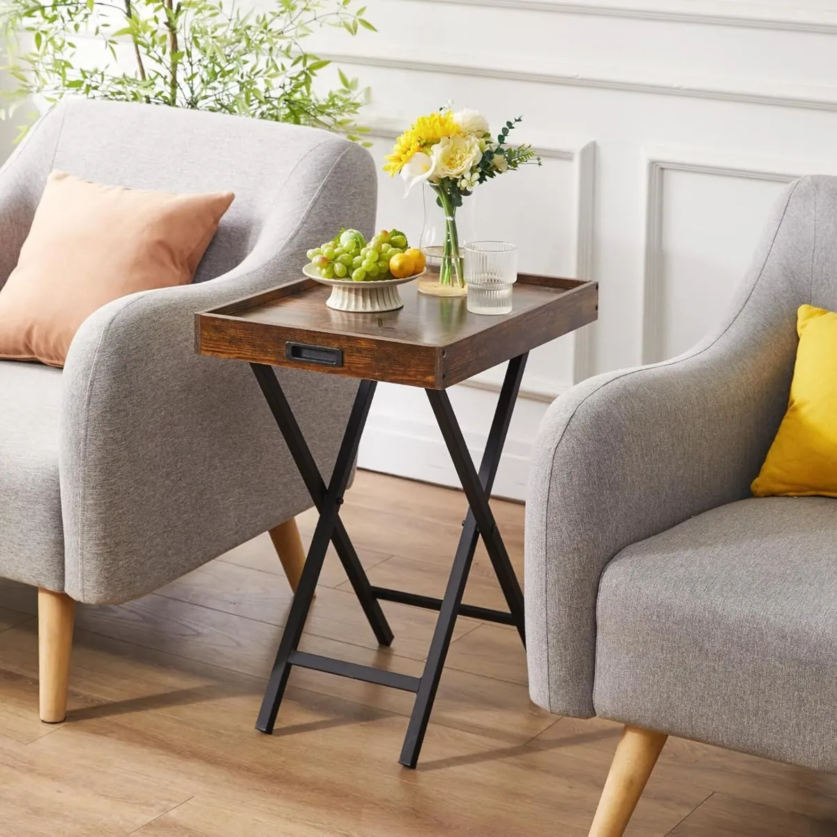 Foldable TV Tray Set of 2 End Table with Removable - Image 4