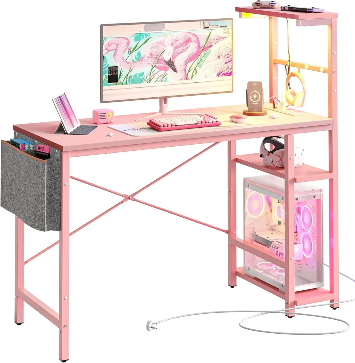 113CM Corner Computer Desk with Power Outlets LED - Image 1
