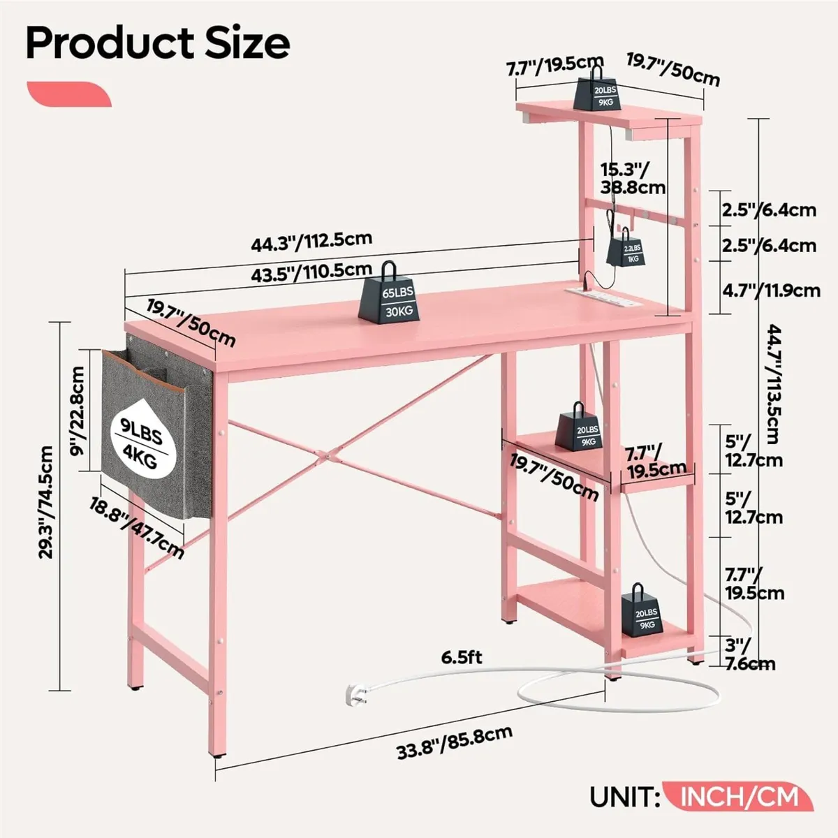 113CM Corner Computer Desk with Power Outlets LED - Image 3