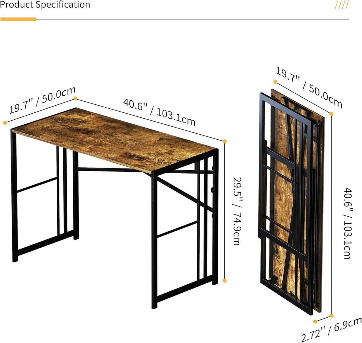 103 cm Folding Computer Desk Writing Gaming - Image 3