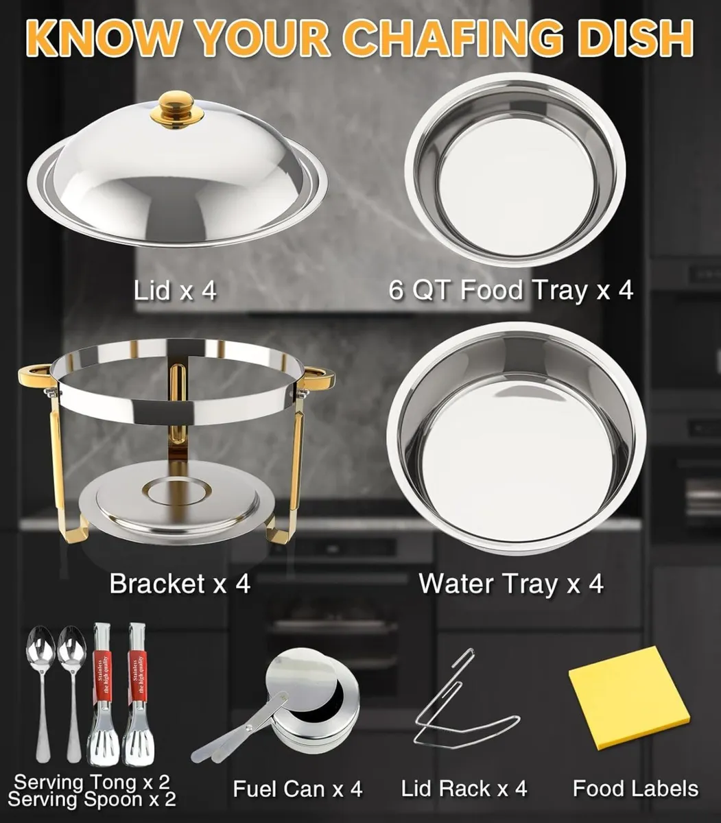 Chafing Dish Buffet Set 4 Pack 6.8 Litre Round - Image 3