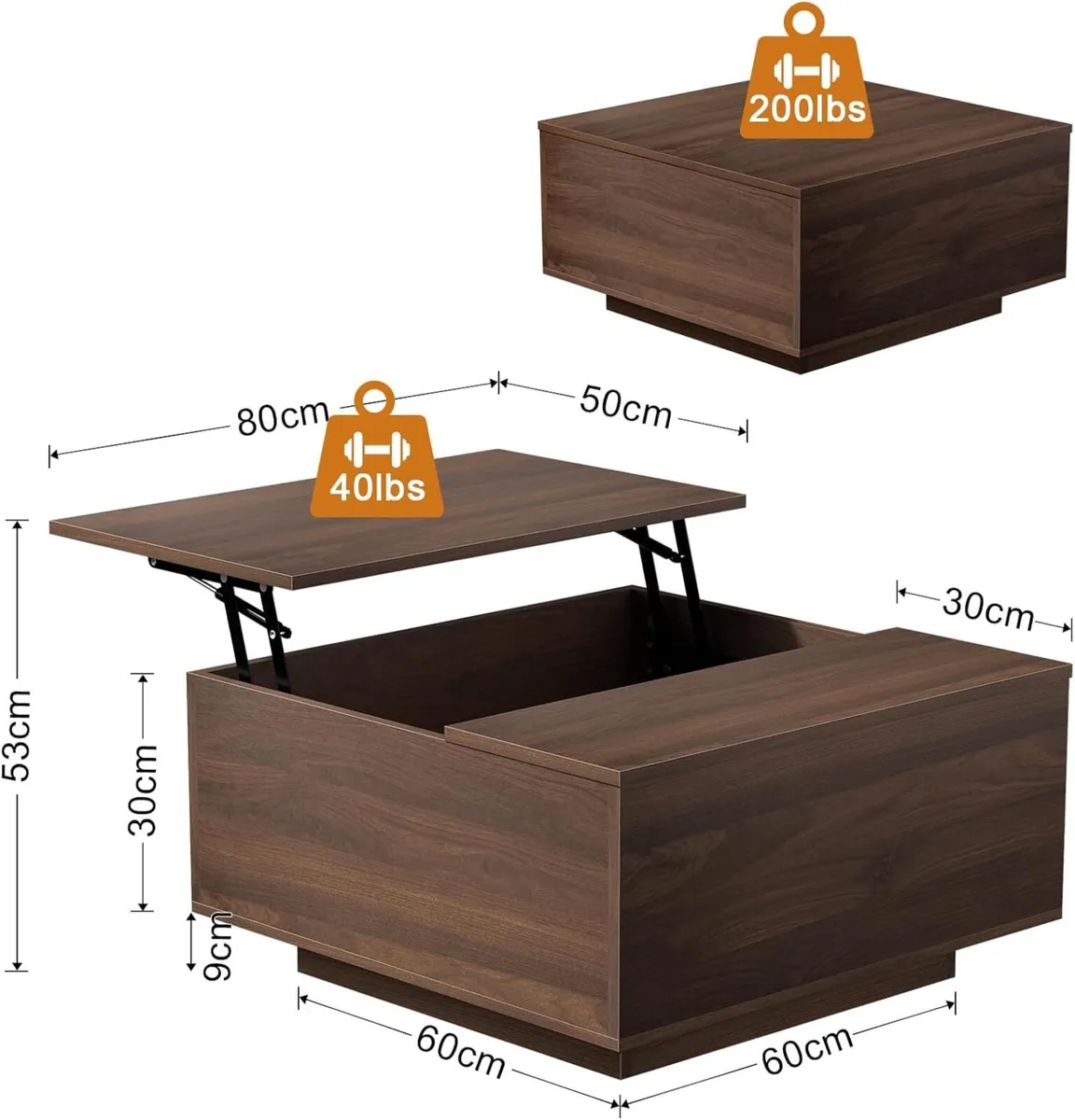 Lift Top Coffee Table Wood Square with Storage - Image 2