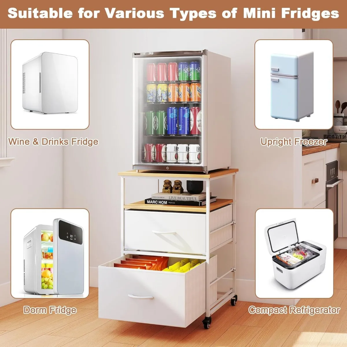 Mini Fridge Stand with Storage-Kitchen Storage - Image 4