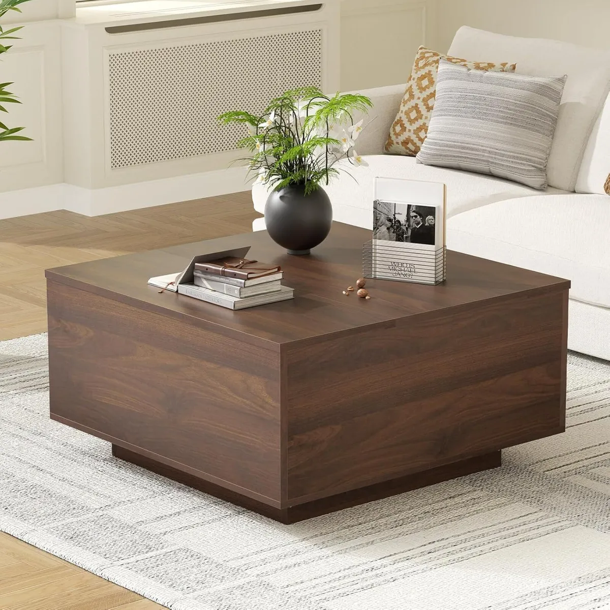 Lift Top Coffee Table Wood Square with Storage - Image 4