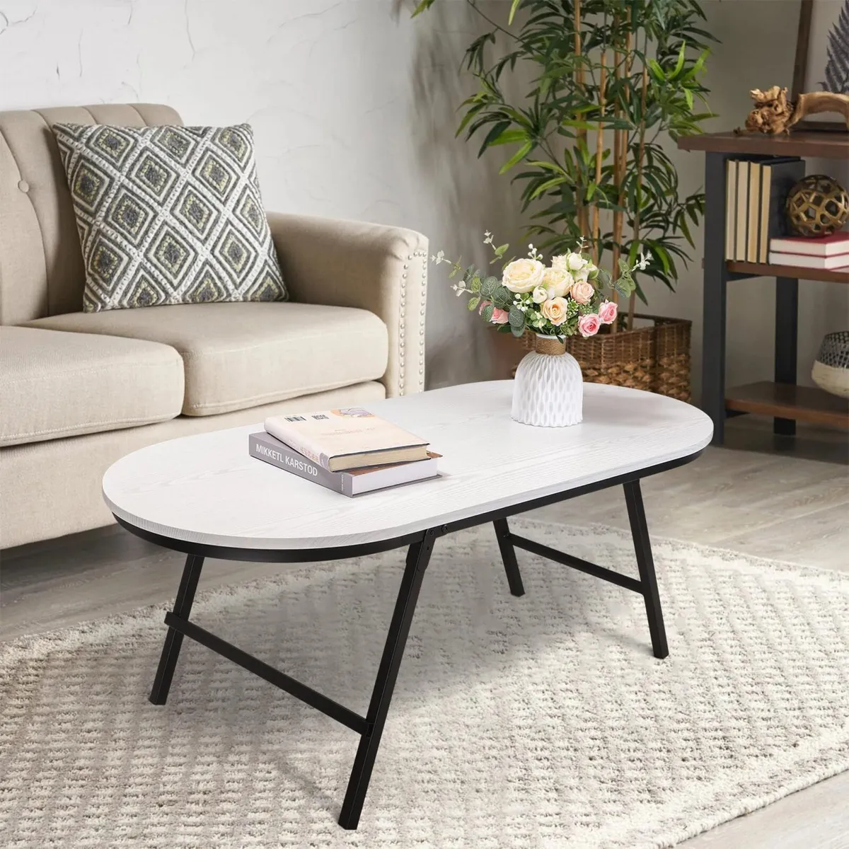 Small Oval Coffee Table Wooden Low Tables with - Image 2