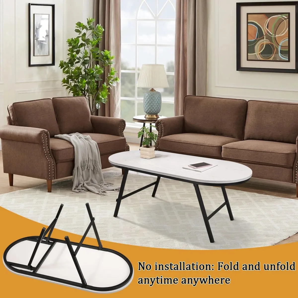 Small Oval Coffee Table Wooden Low Tables with - Image 3