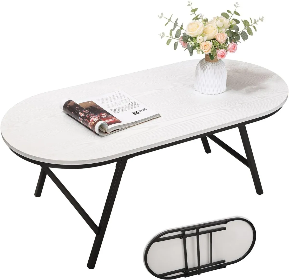 Small Oval Coffee Table Wooden Low Tables with - Image 1