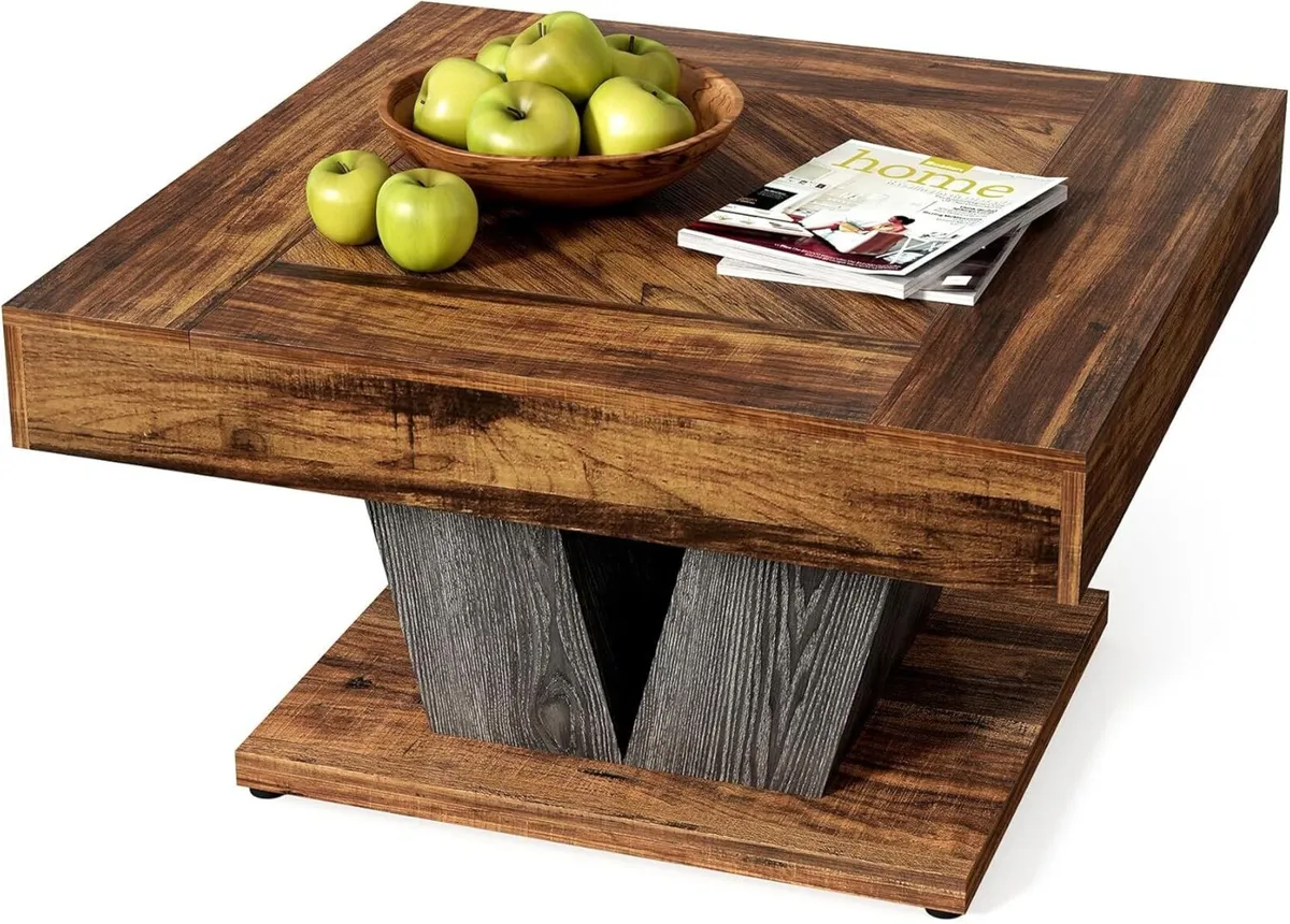 Square Coffee Table Modern Rustic for Living Room - Image 1