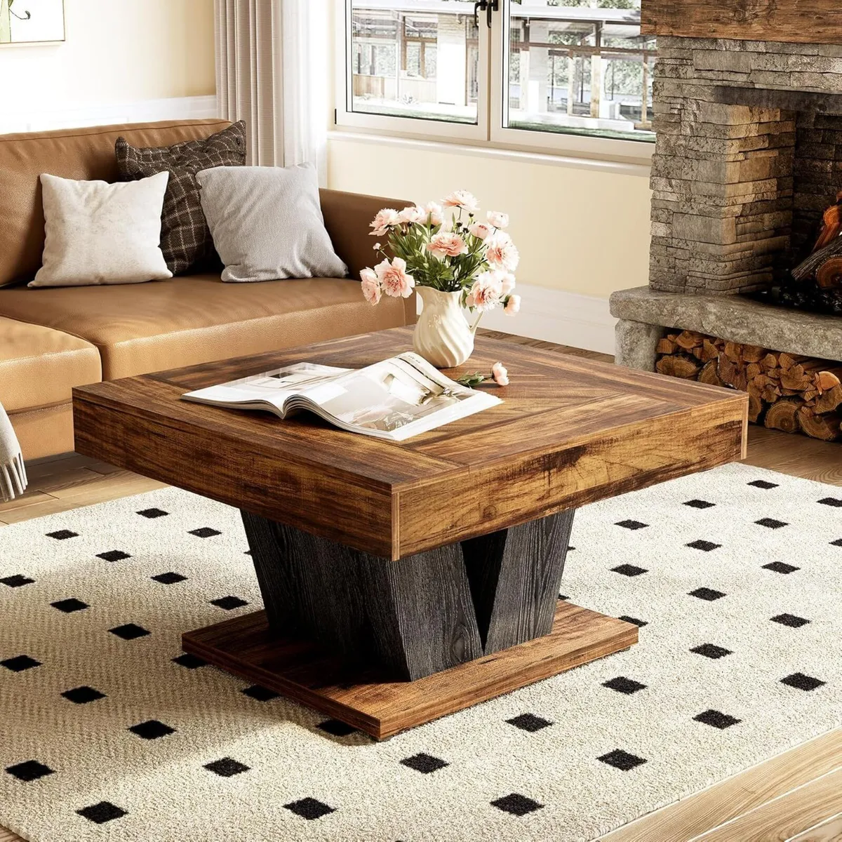 Square Coffee Table Modern Rustic for Living Room - Image 4