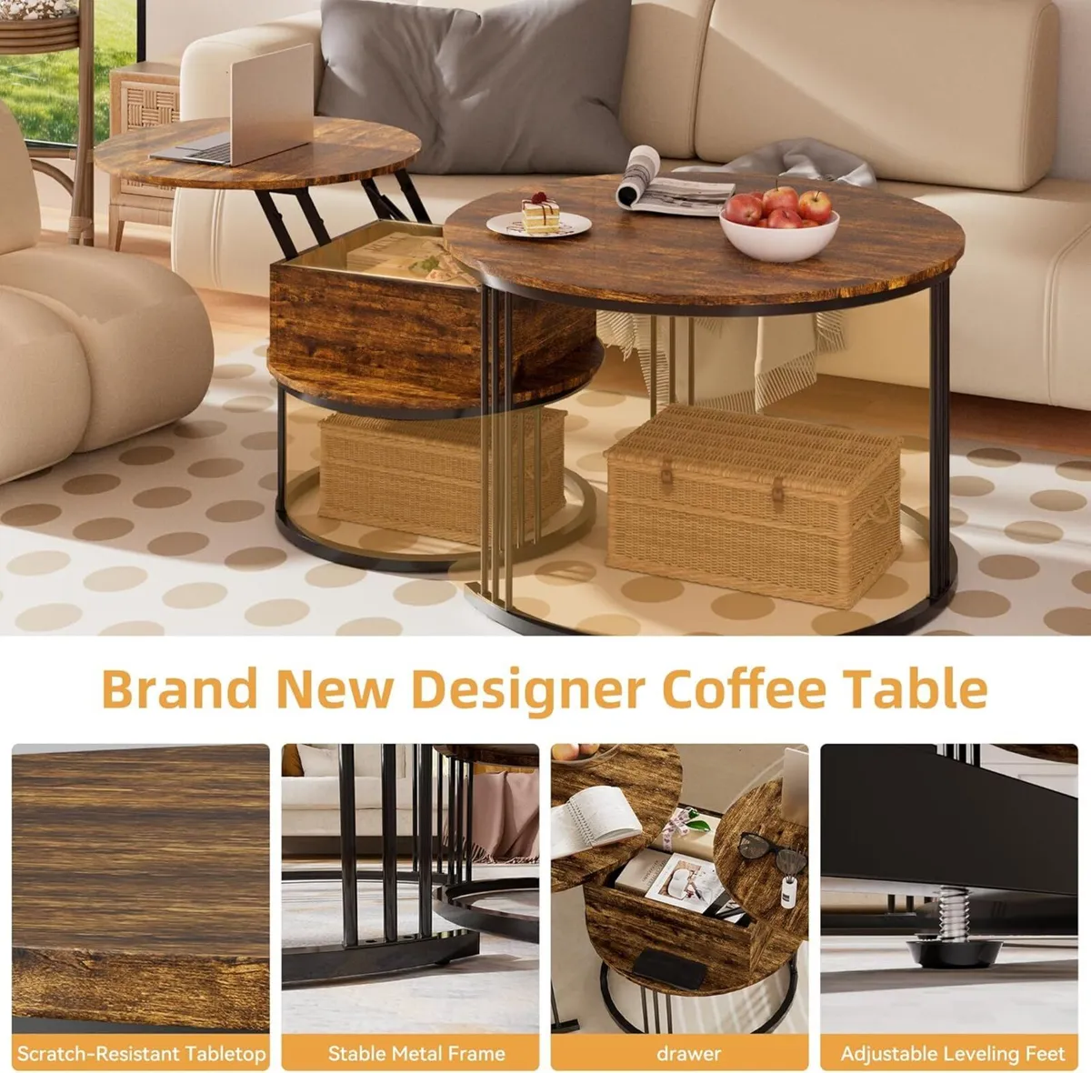 Round Coffee Table - 70cm/50cm Nesting Tables Set - Image 3