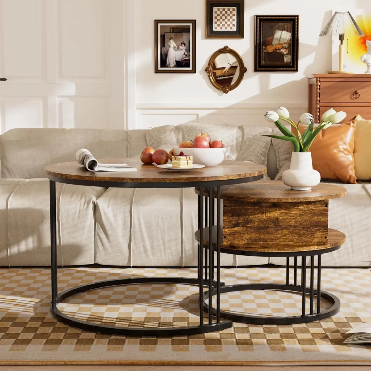 Round Coffee Table - 70cm/50cm Nesting Tables Set - Image 4